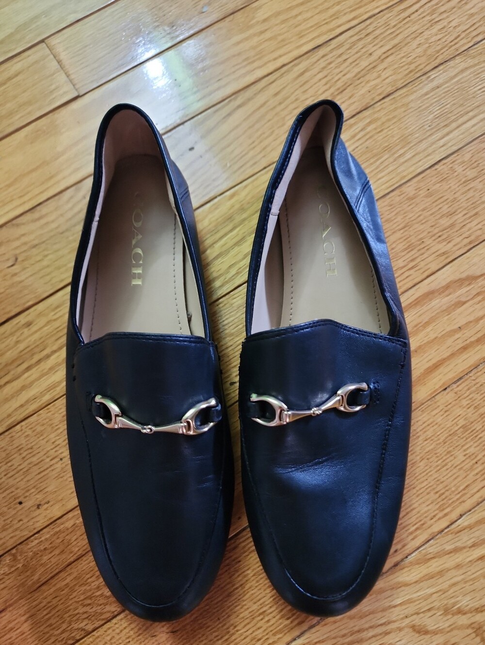 Coach Haley Classic Black Leather Women"s Horse Bit Loafers
